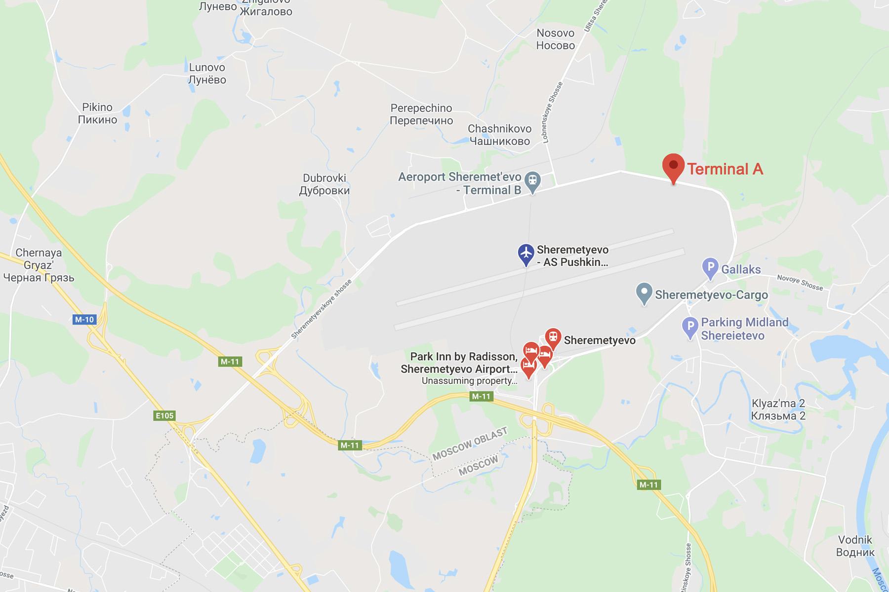 Location map Sheremetyevo Terminal A